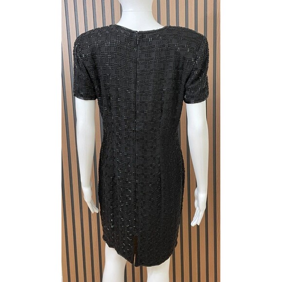 Scala Women's 8 Black Dress Black 100% Silk Sheath Holiday Beaded Vintage Party - Picture 2 of 9